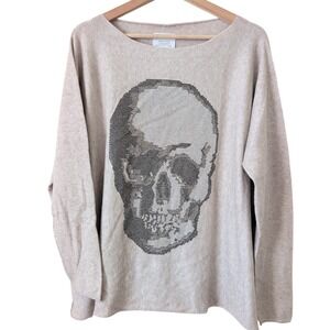NWT Miss Mya Made in Italy Beige Skull Sequin Gem Crystal Embellished Sweater OS